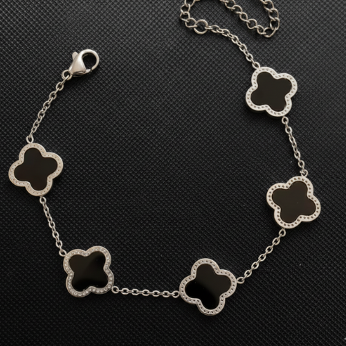 Pulsera evora fortuna – Plata 925 con trébol de ónix negro