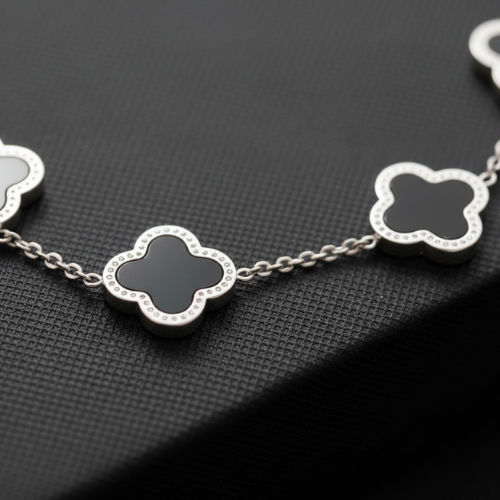 Pulsera evora fortuna – Plata 925 con trébol de ónix negro