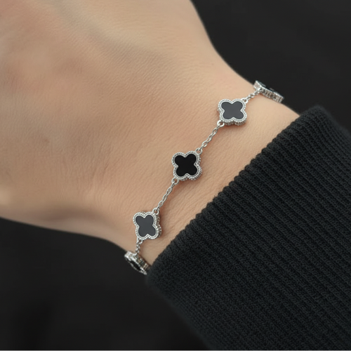 Pulsera evora fortuna – Plata 925 con trébol de ónix negro